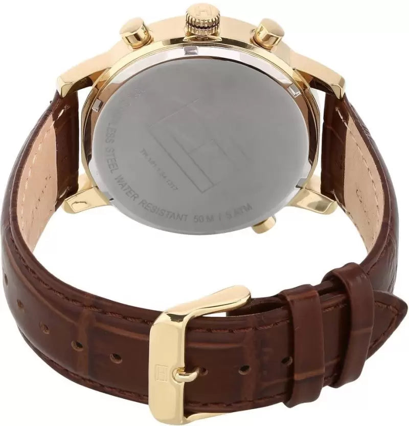 Tommy Hilfiger Men's 1790874 Gold-Tone Watch with Brown Leather Band