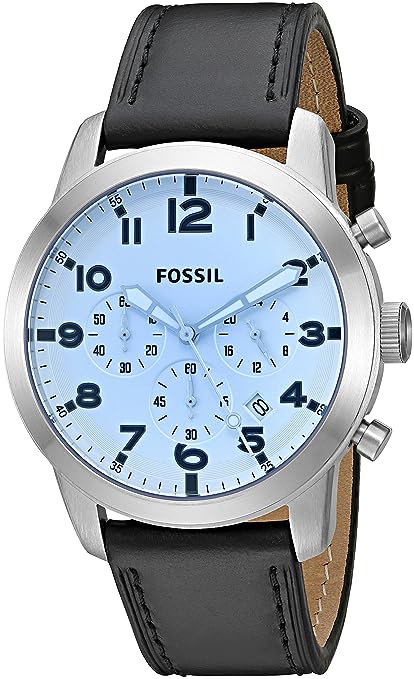 Fossil Men's Black Pilot Watch with Black Leather Strap