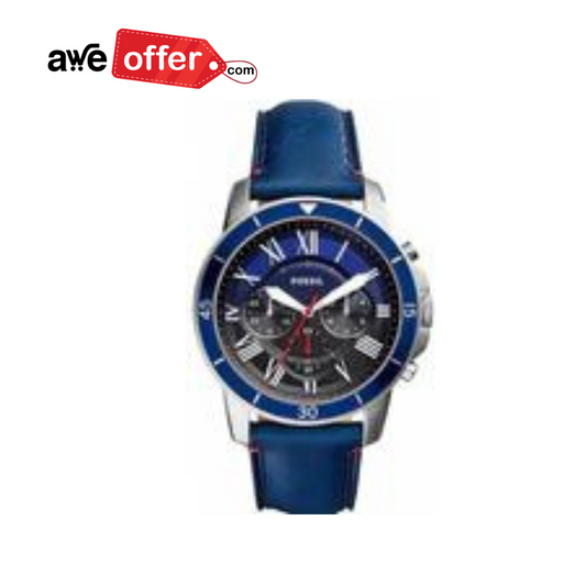 FOSSIL GRANT CHRONOGRAPH BLUE DIAL BLUE LEATHER STRAP WATCH FOR MEN - FS5373