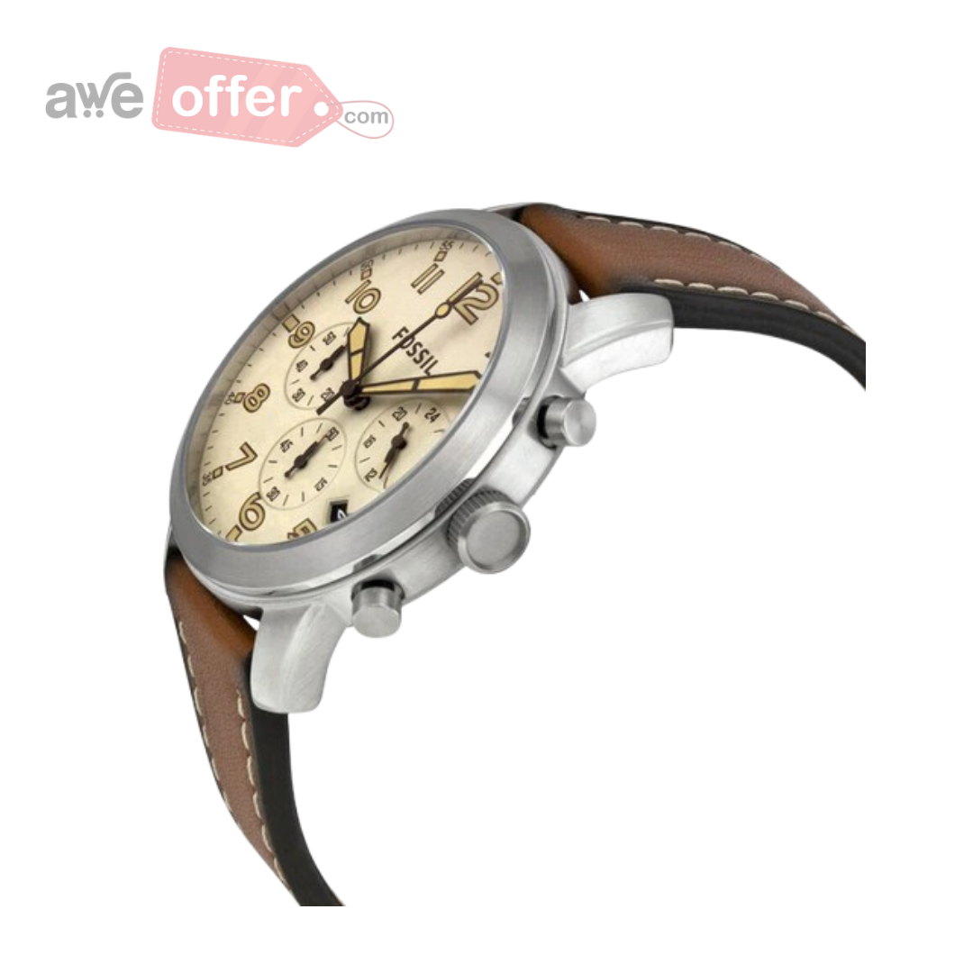 FOSSIL PILOT 54 BEIGE DIAL CHRONOGRAPH LEATHER STRAP MENS WATCH-FS5144