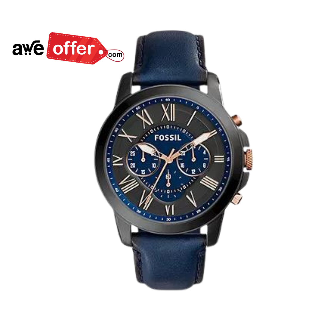 FOSSIL FS5061 GRANT CHRONOGRAPH NAVY LEATHER WATCH